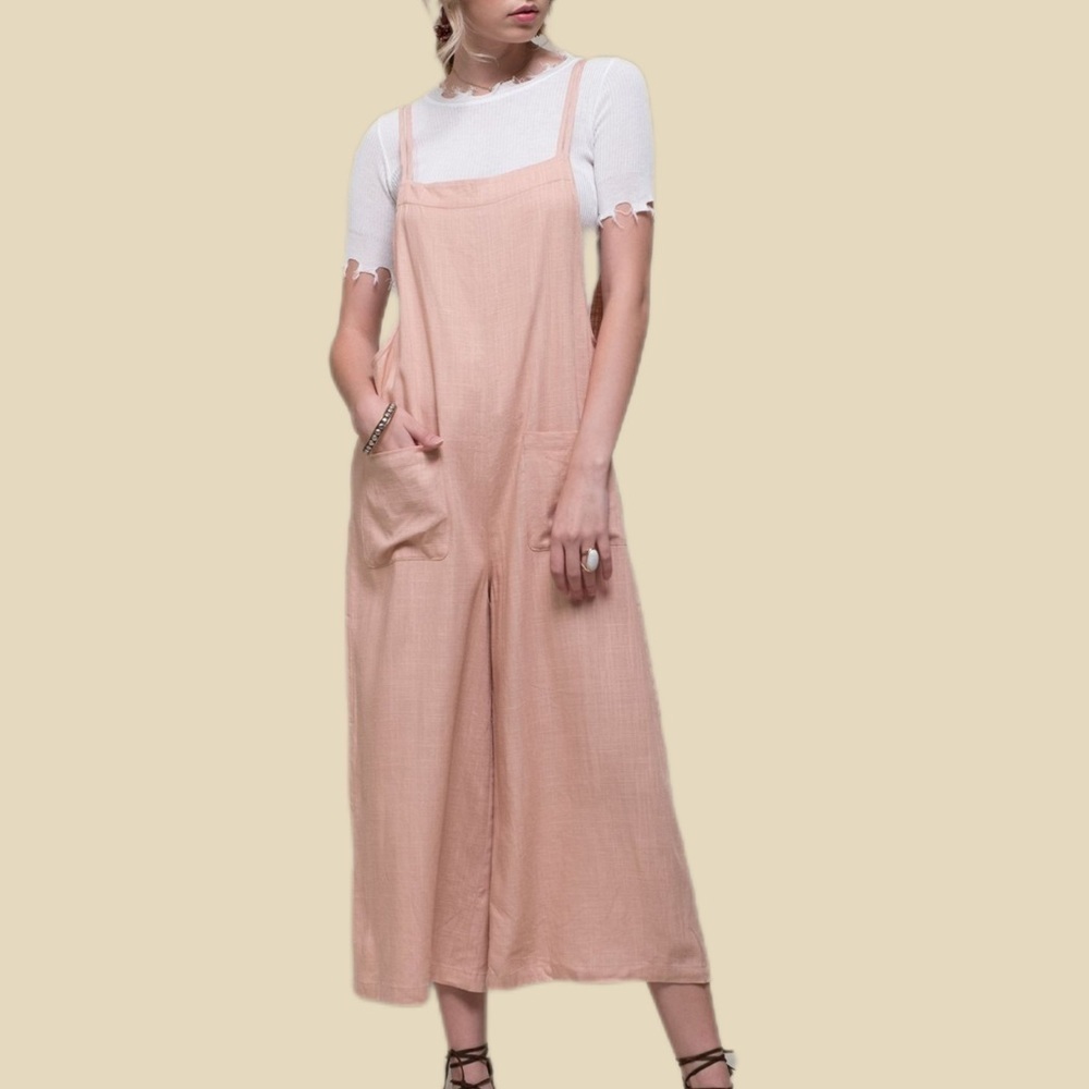 Anthro Moon River Light Coral Pink Women's Wide Leg Sleevelss Jumpsuit Medium